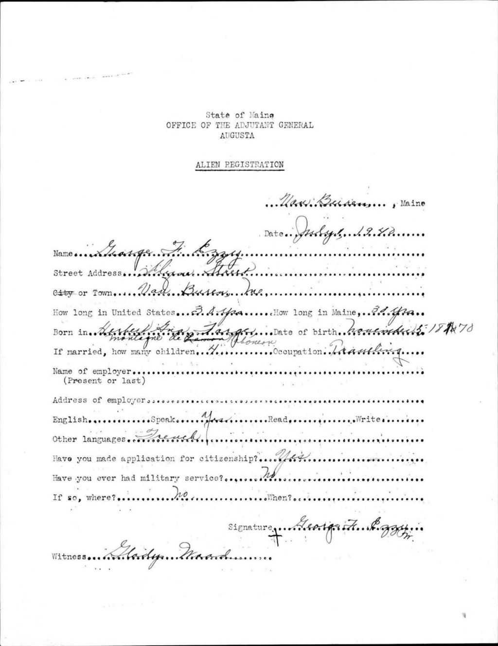 Miniature of Alien Registration- Ezzy, George F. (Van Buren, Aroostook County)