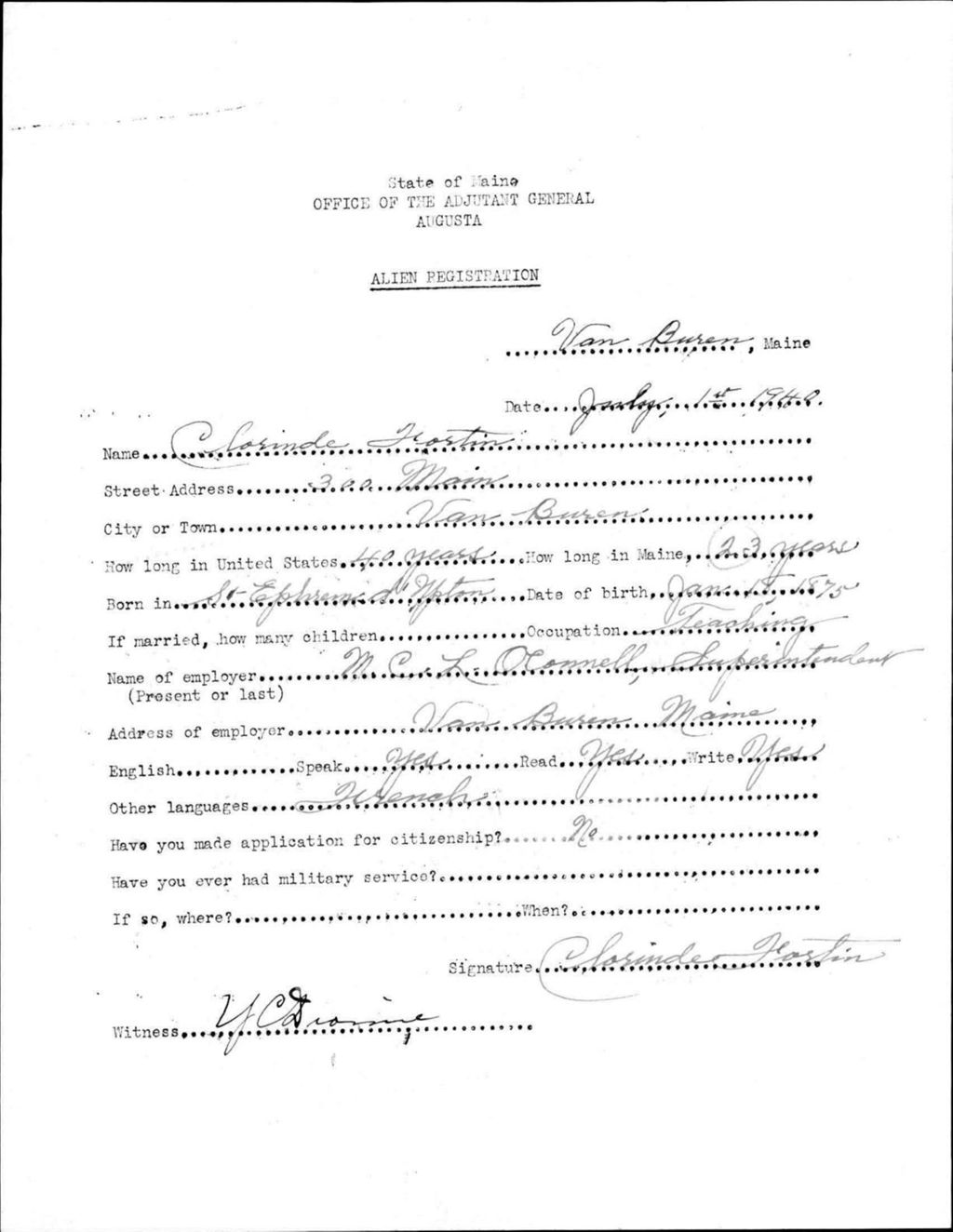 Miniature of Alien Registration- Fortin, Clorinde (Van Buren, Aroostook County)