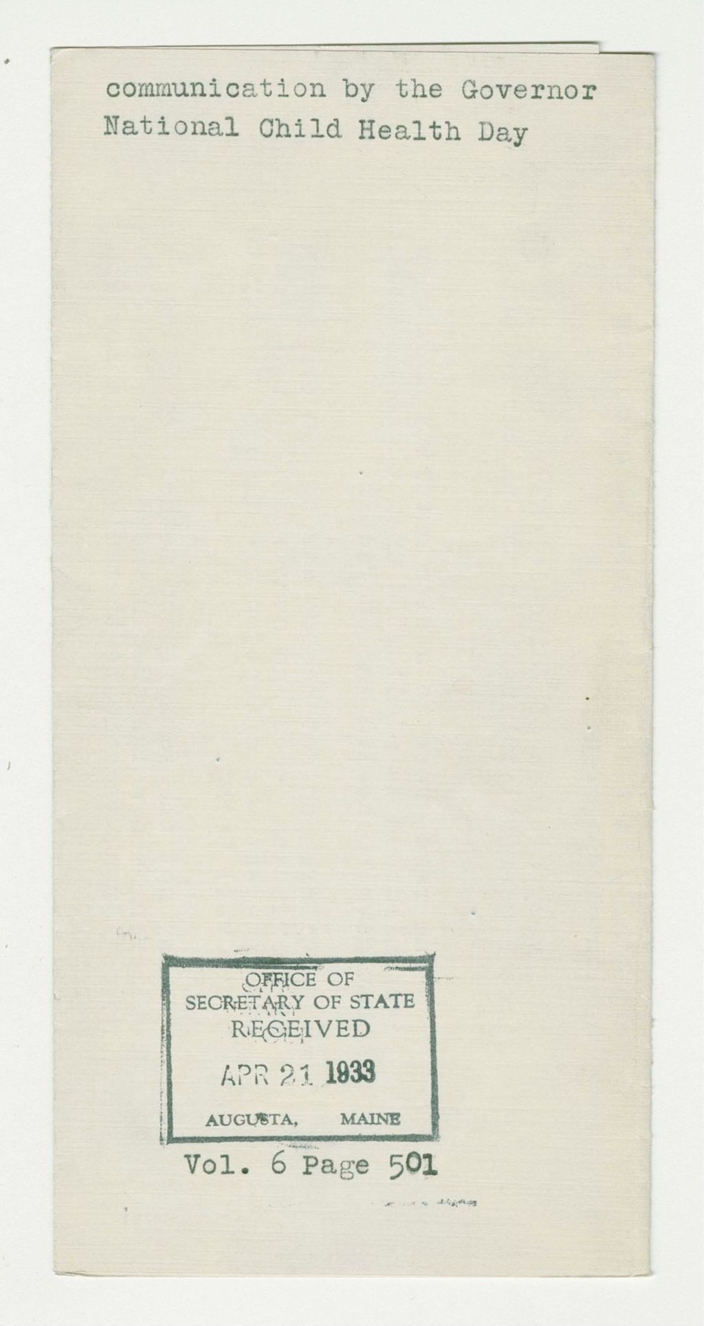 Miniature of communication by the Governor National Child Health Day