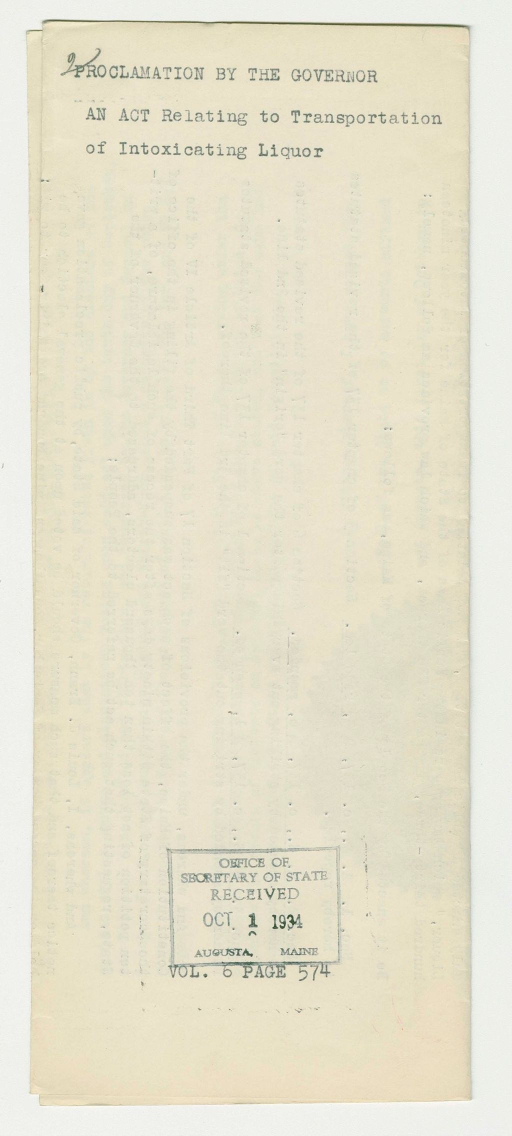 Miniature of An Act Relating to Transportation of Intoxicating Liquor