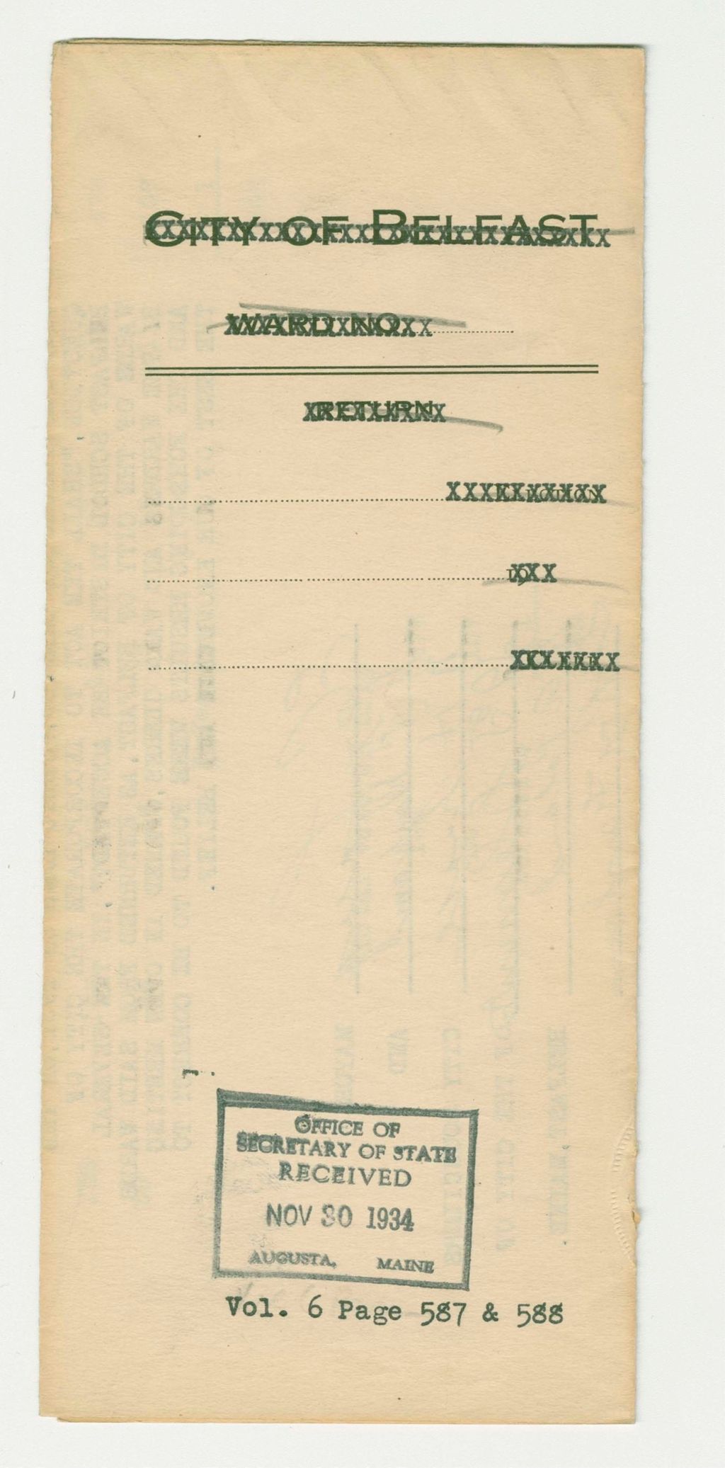 Miniature of City of Belfast Election Votes Cast
