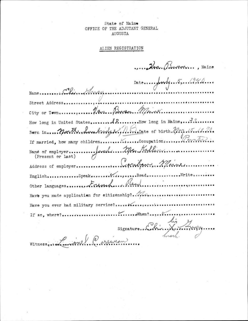 Miniature of Alien Registration- Guay, Eli (Van Buren, Aroostook County)