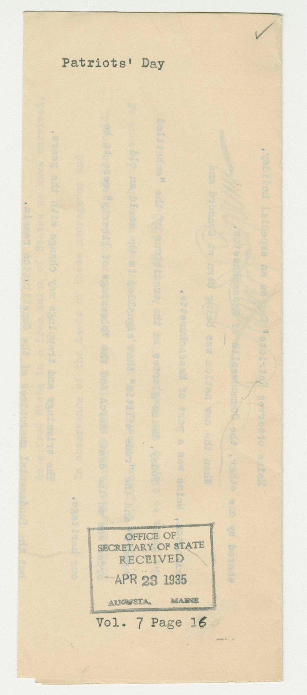 Miniature of Patriot's Day Proclamation