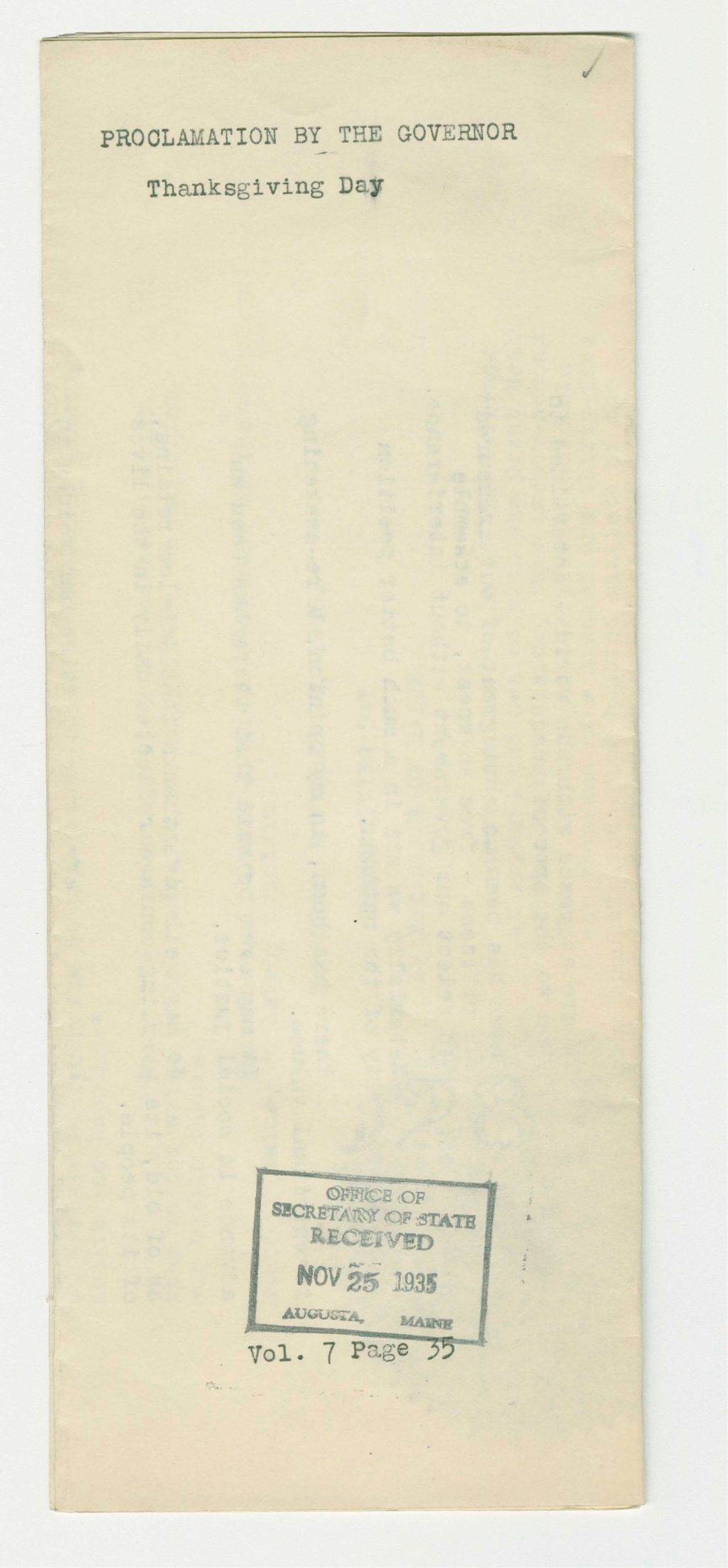 Miniature of Thanksgiving Day Proclamation
