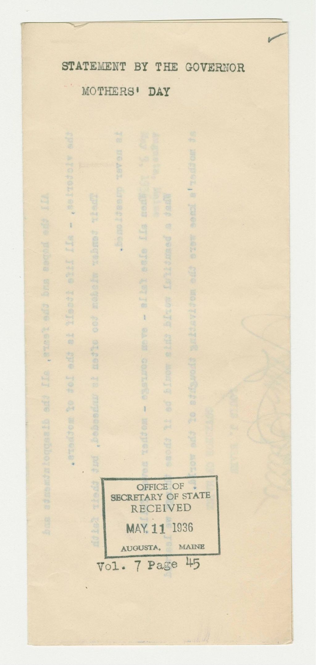 Miniature of Mother's Day Statement