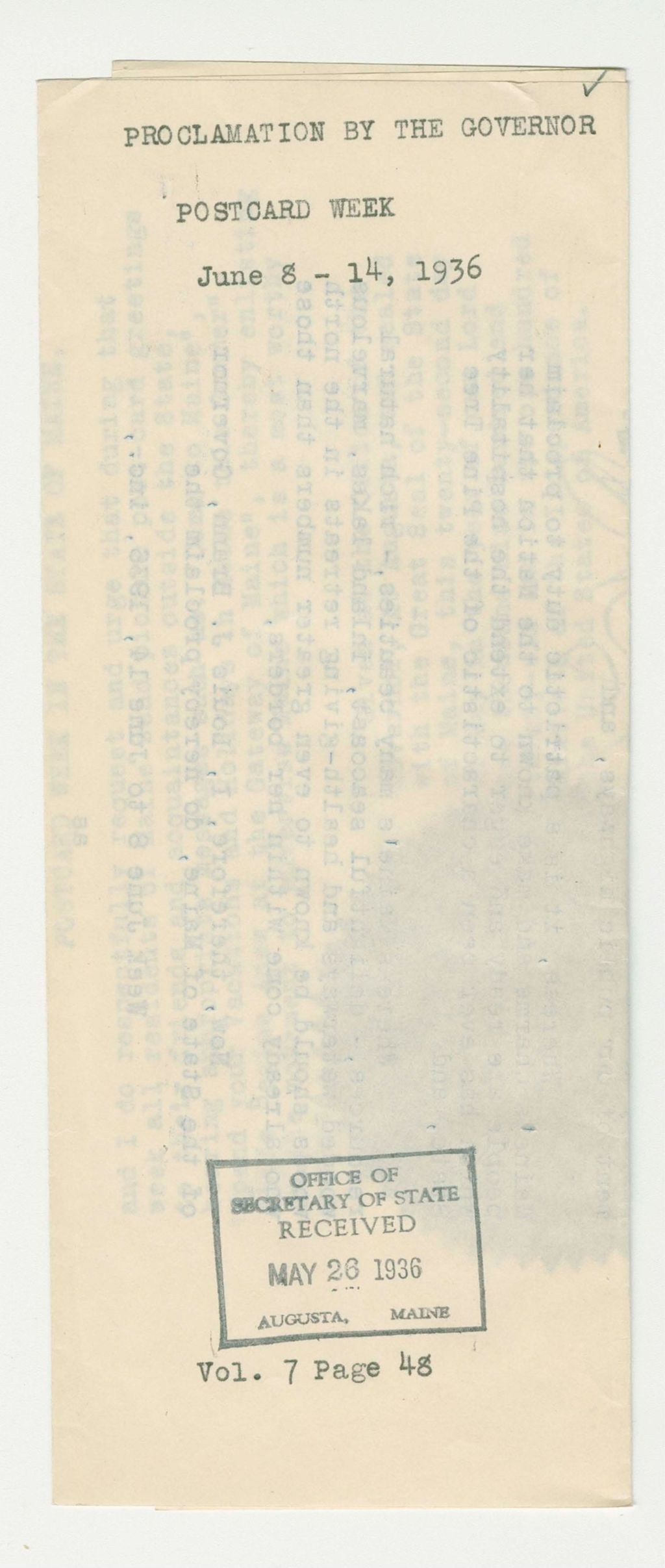 Miniature of Postcard Week Proclamation