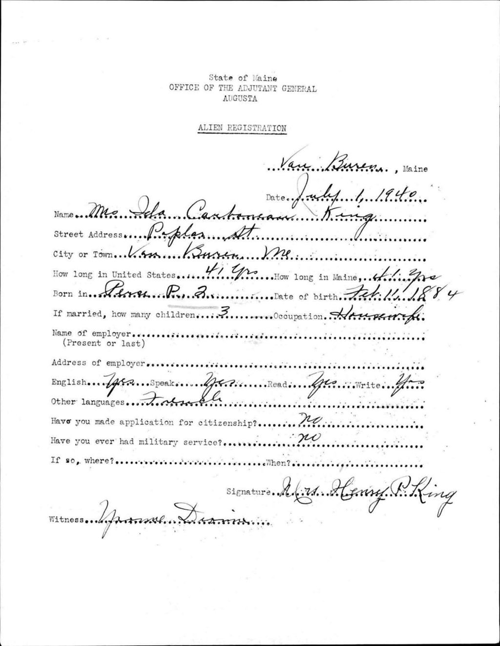 Miniature of Alien Registration- Carbonneau, Ida (Van Buren, Aroostook County)