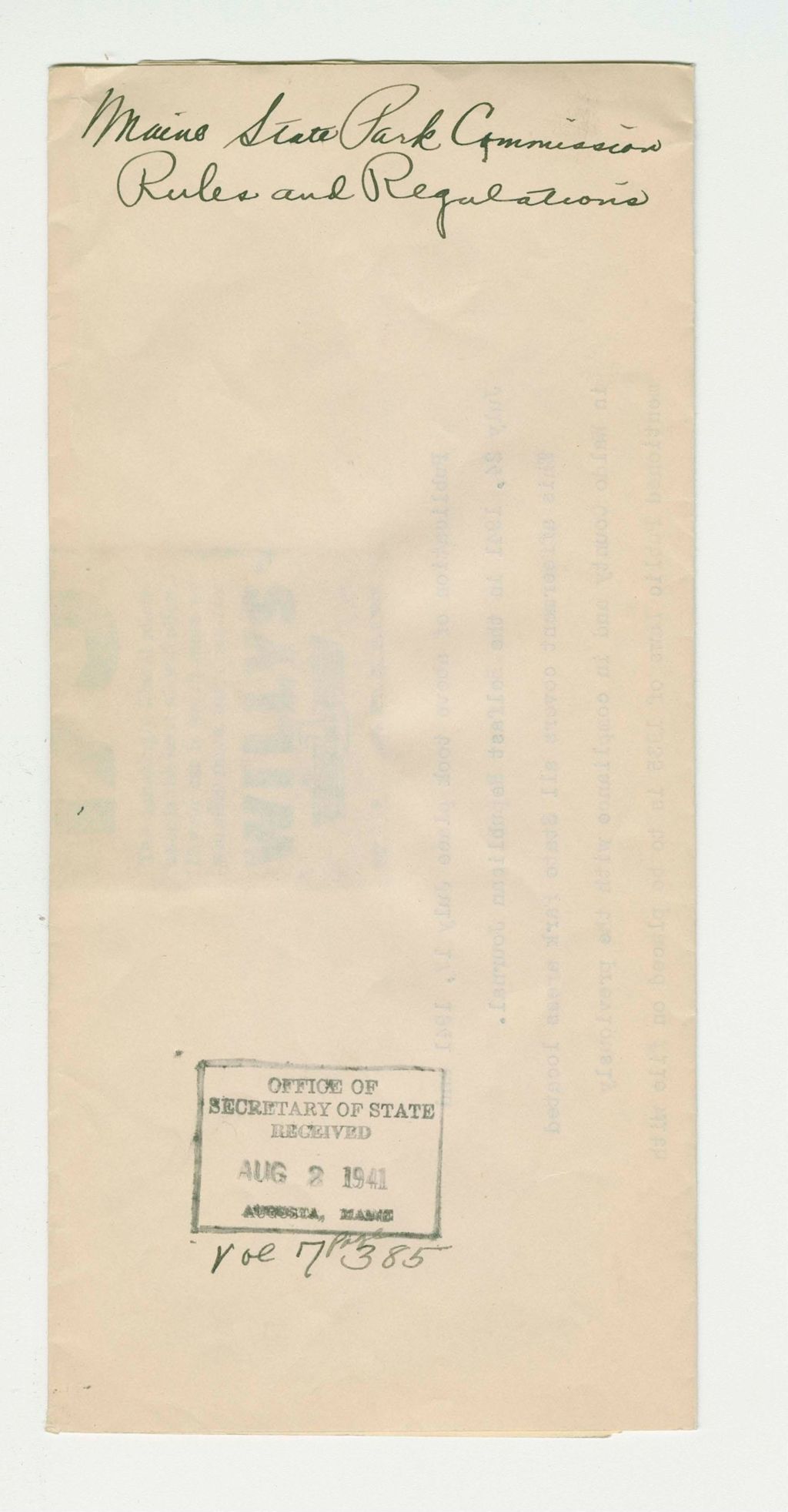 Miniature of Maine State Park Commission Rules and Regulations