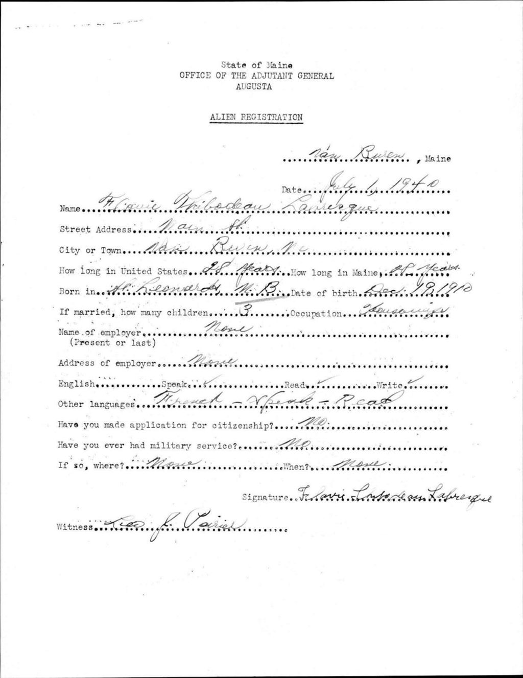 Miniature of Alien Registration- Thibodeau, Flossie (Van Buren, Aroostook County)