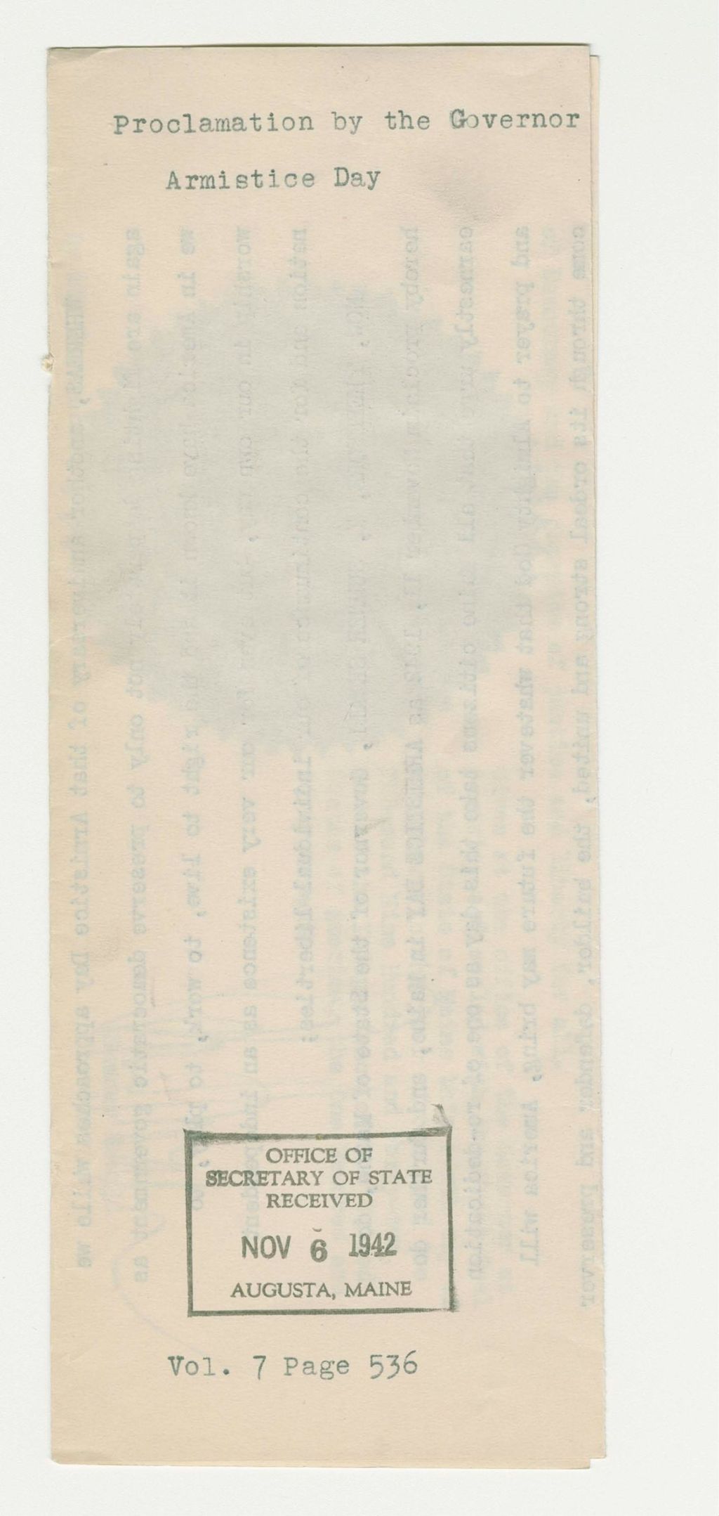 Miniature of Armistice Day Proclamation