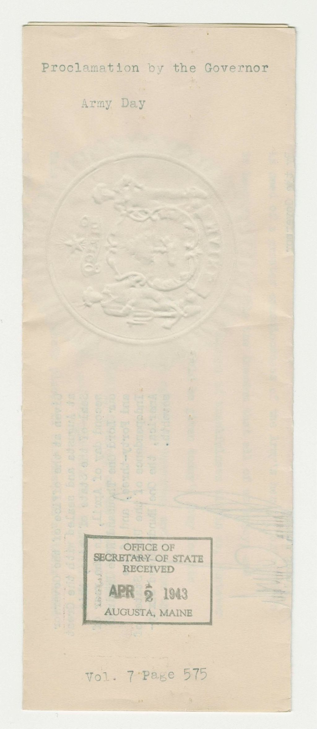 Miniature of Army Day Proclamation