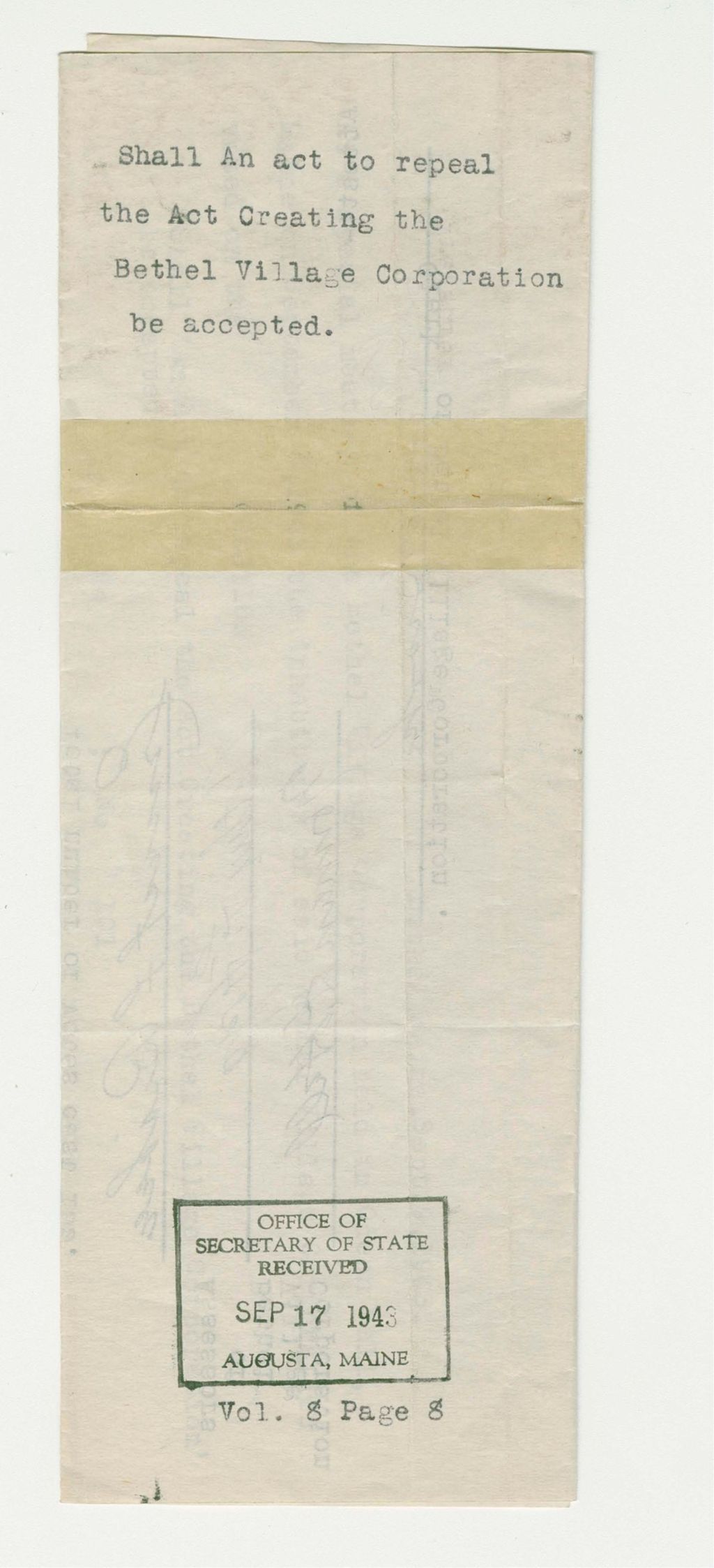 Miniature of Shall an Act to repeal the Act Creating the Bethel Village Corporation be accepted