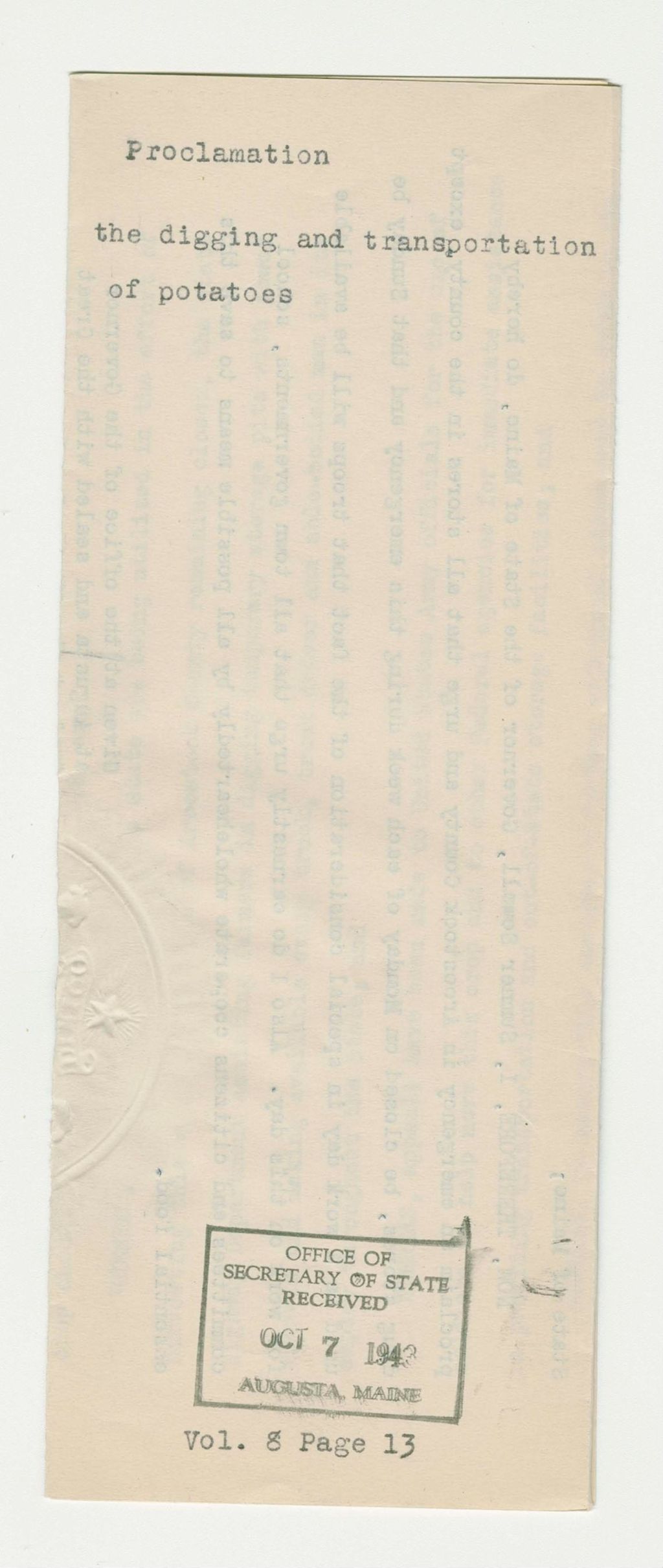 Miniature of Proclamation on the Digging and Transportation of Potatoes