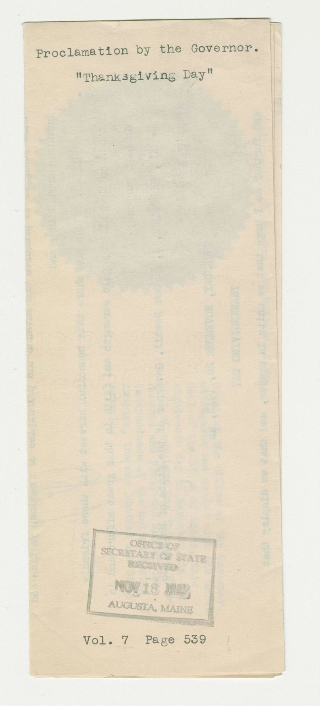 Miniature of Thanksgiving Day Proclamation