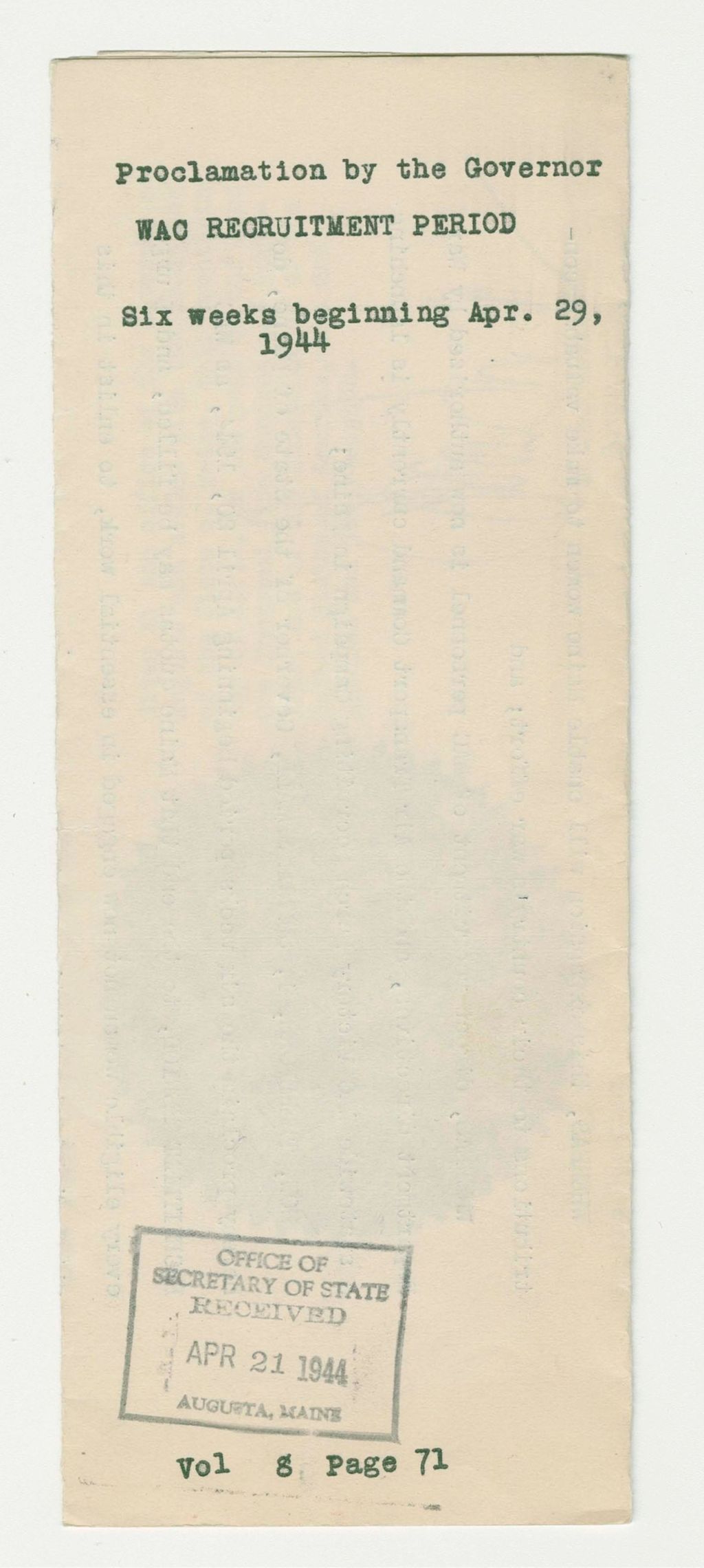 Miniature of WAC Recruitment Period Proclamation