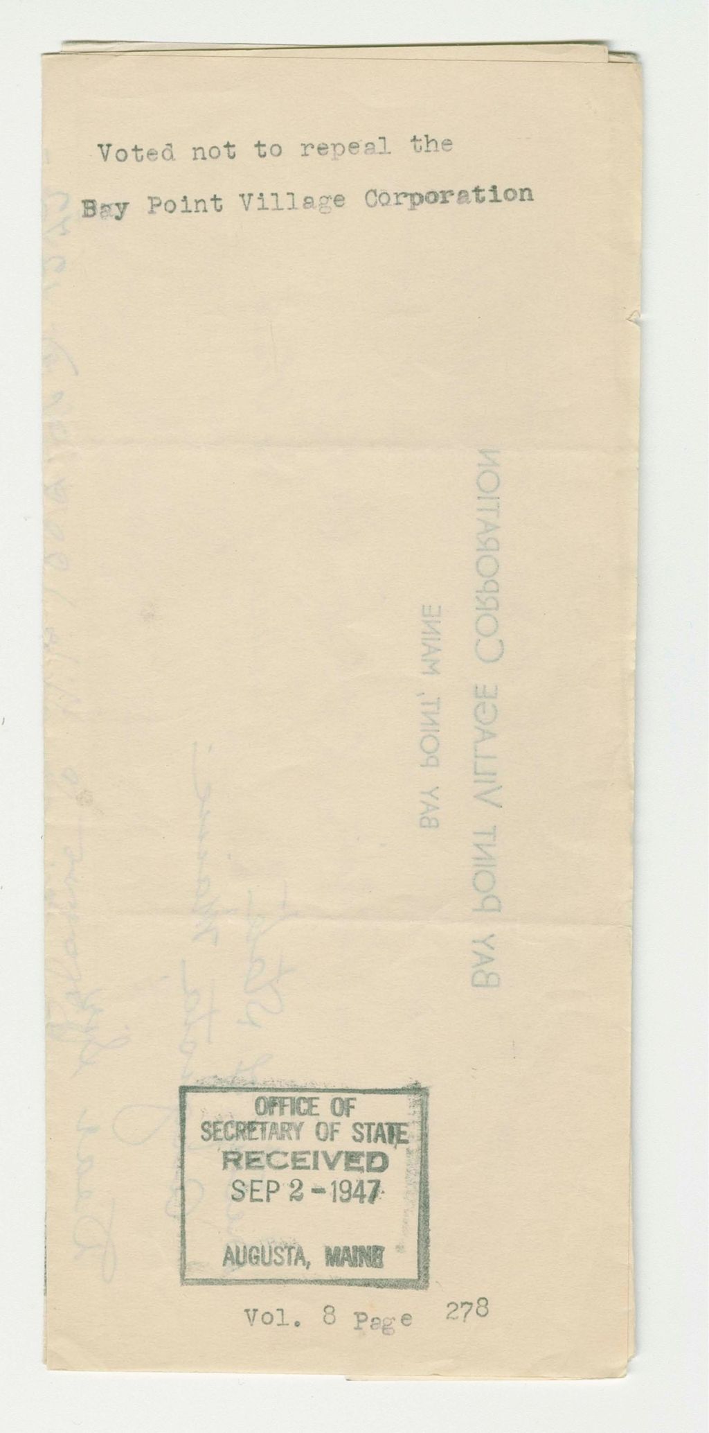Miniature of Voted not to repeal the Bay Point Village Corporation