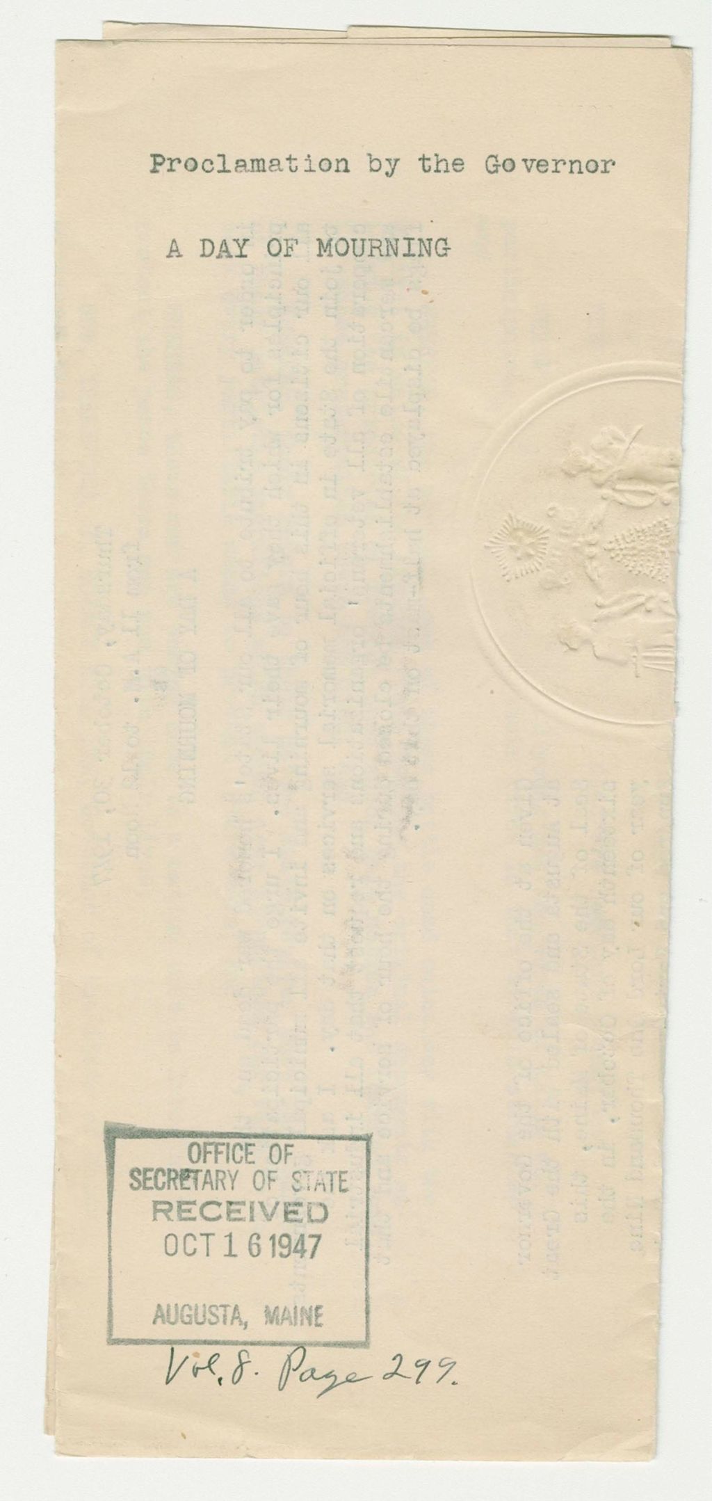 Miniature of A Day of Mourning Proclamation