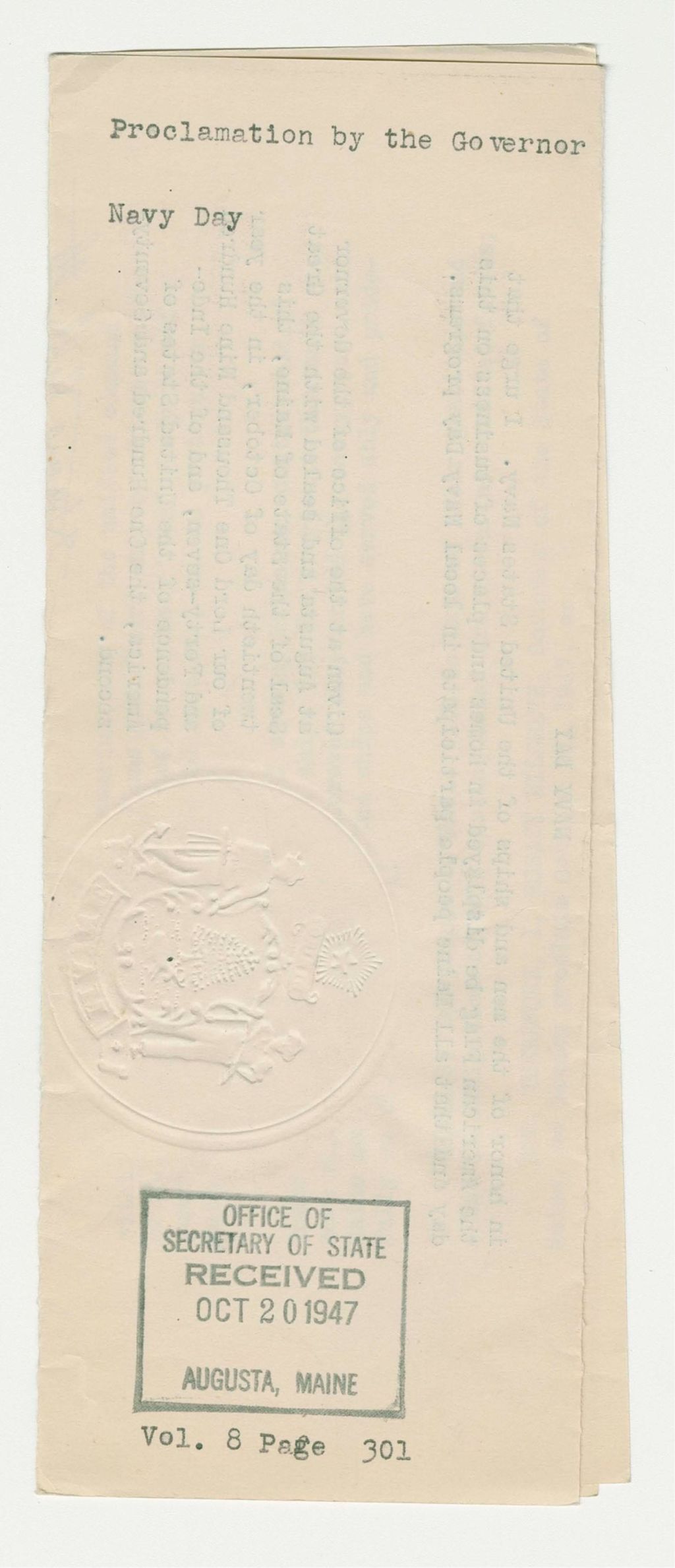 Miniature of Navy Day Proclamation
