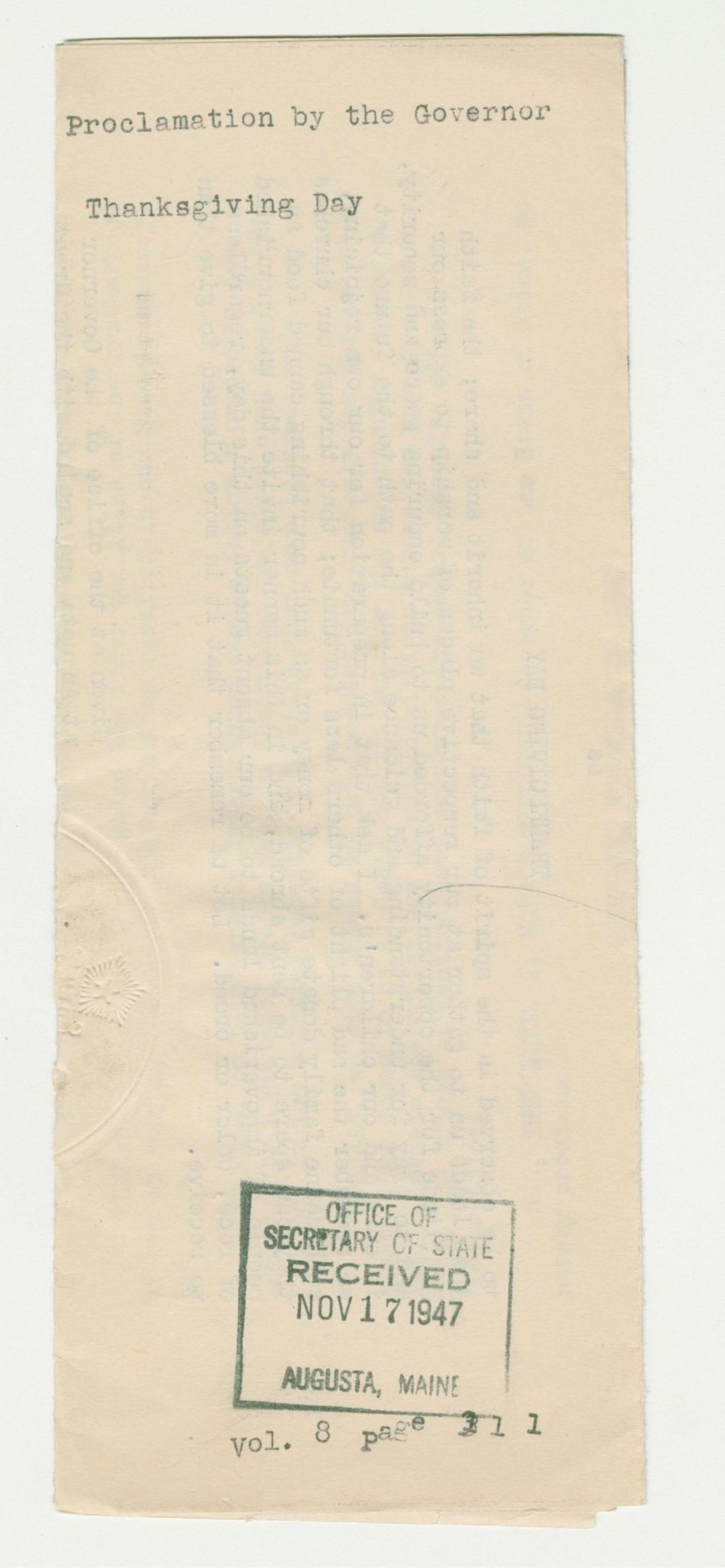 Miniature of Thanksgiving Day Proclamation