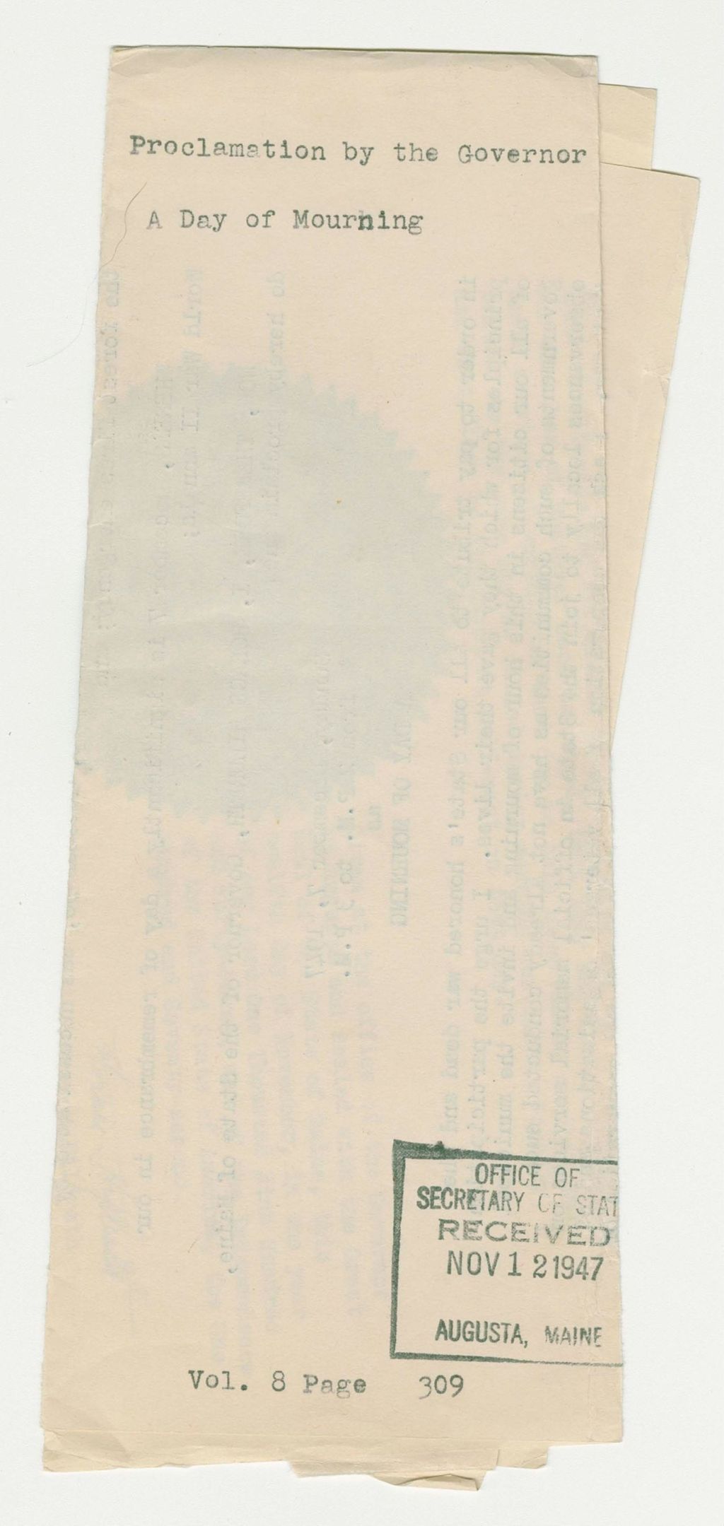 Miniature of A Day of Mourning Proclamation