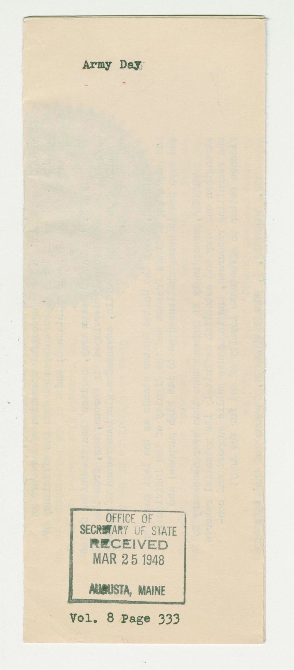 Miniature of Army Day Proclamation