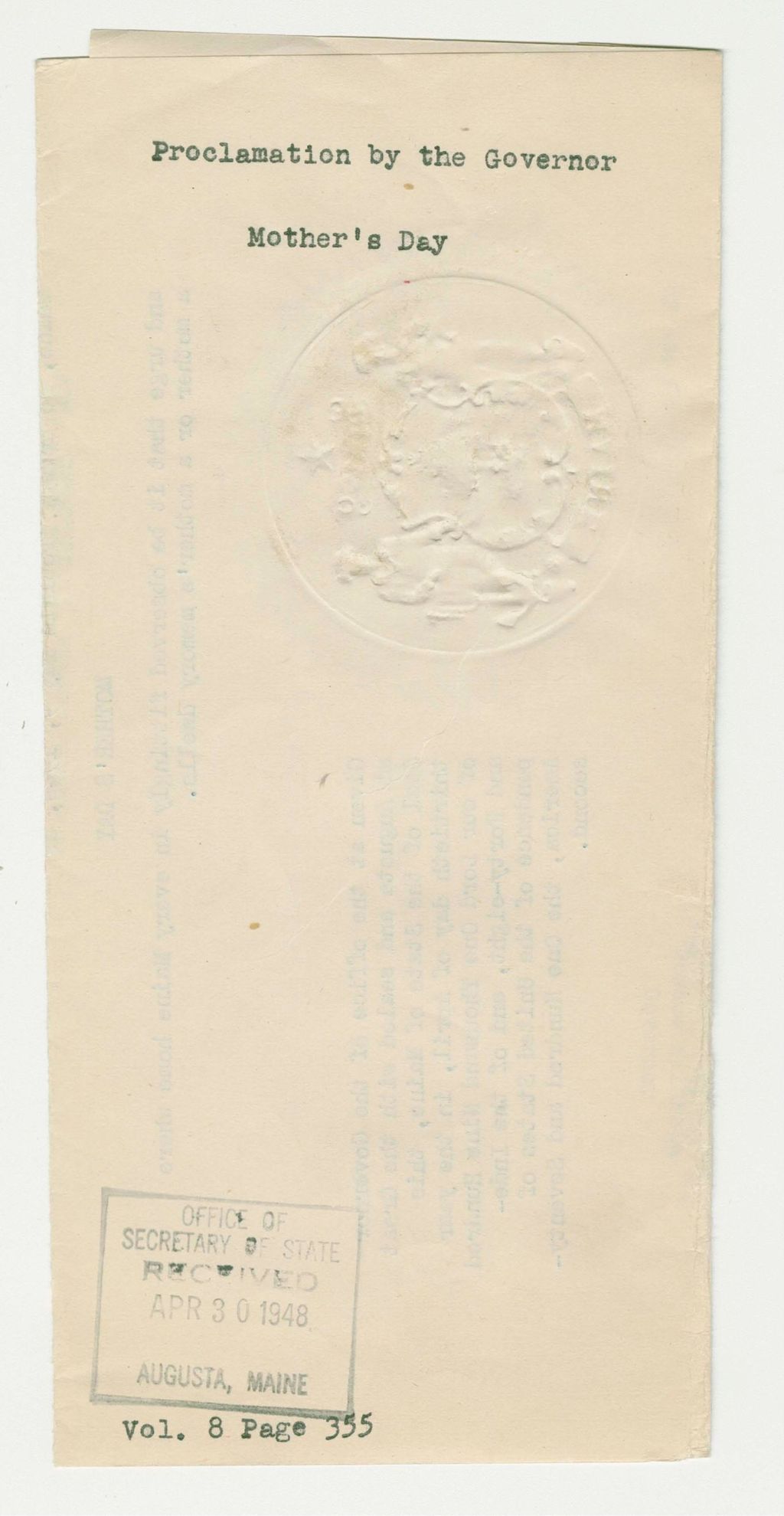 Miniature of Mother's Day Proclamation