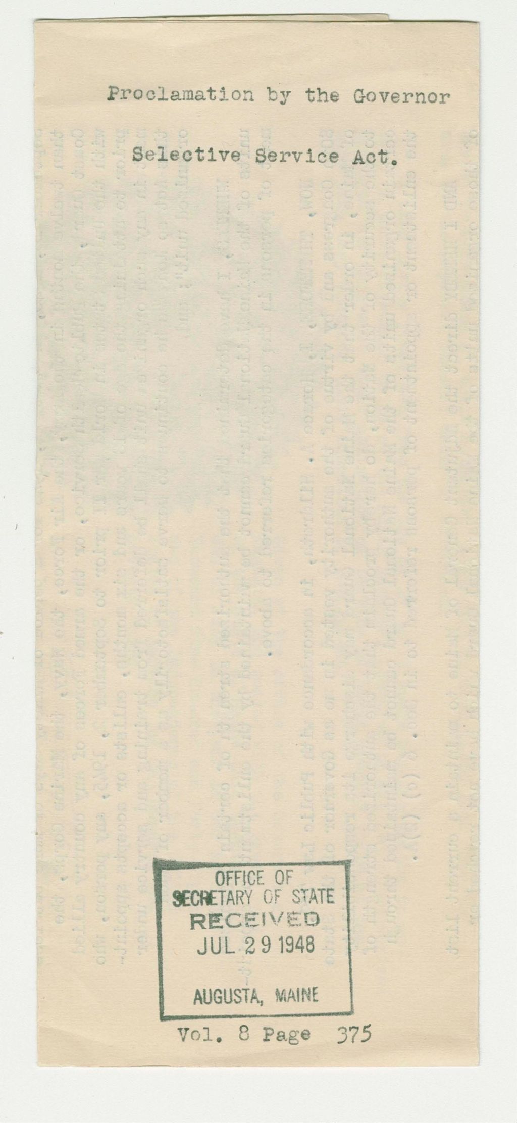 Miniature of Selective Service Act Proclamation