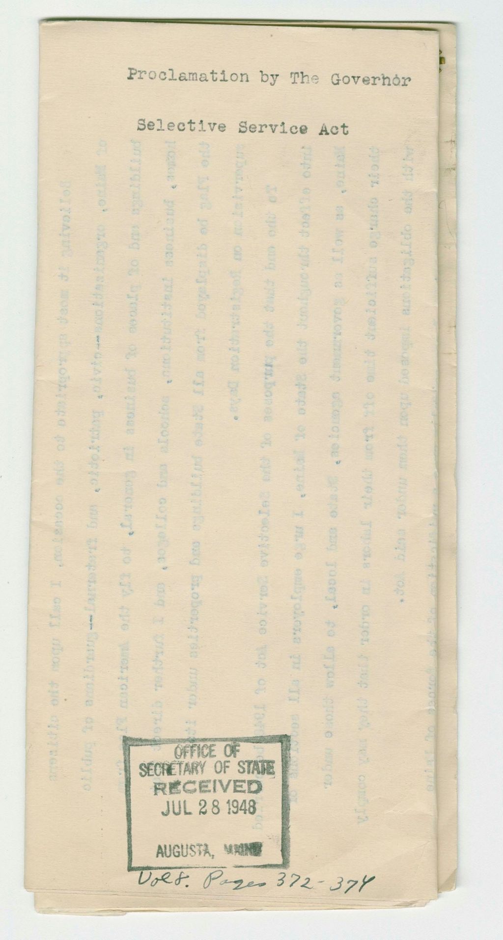 Miniature of Selective Service Act Proclamation