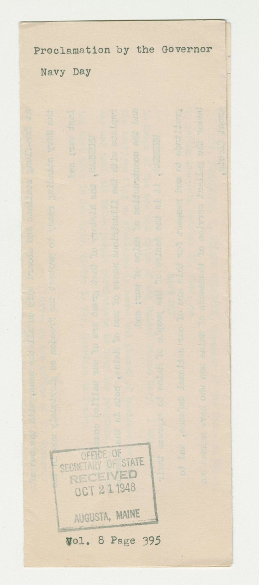 Miniature of Navy Day Proclamation