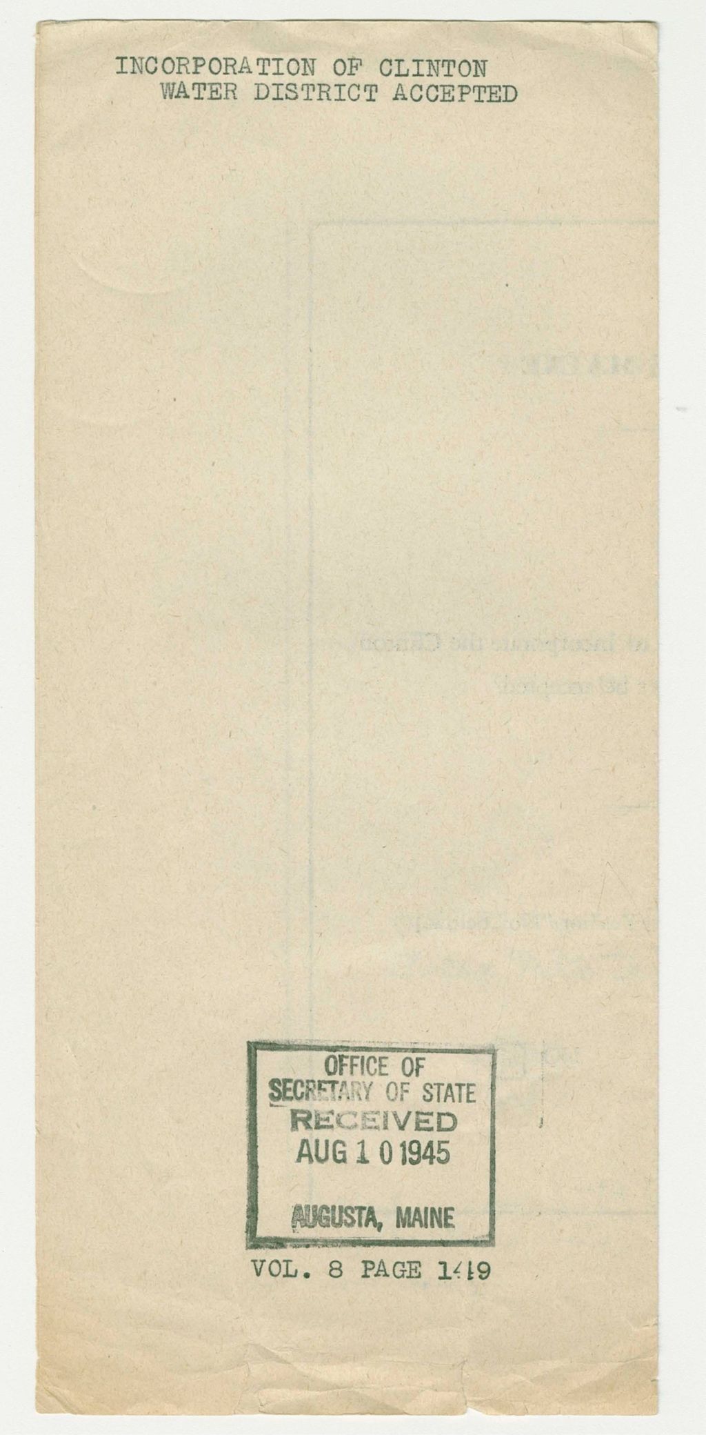 Miniature of Incorporation of Clinton Water District Accepted