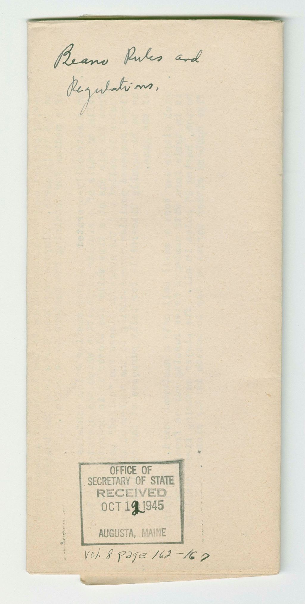 Miniature of Beano Rules and Regulations