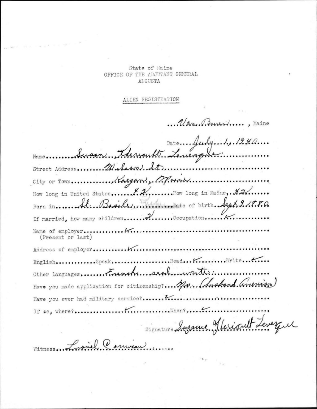 Miniature of Alien Registration- Theriault, Susan (Van Buren, Aroostook County)