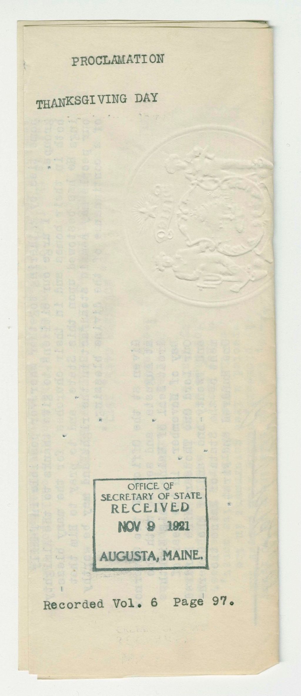 Miniature of Thanksgiving Day Proclamation