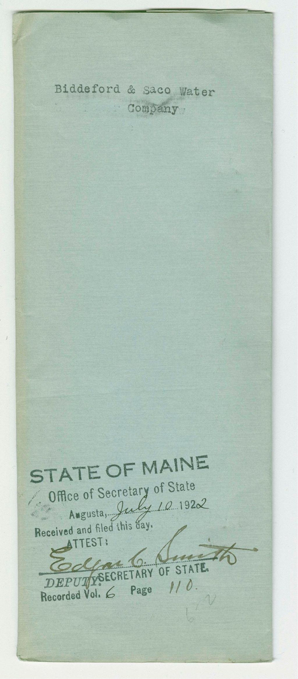 Miniature of Increase of Capital Stock of Biddeford and Saco Water Company
