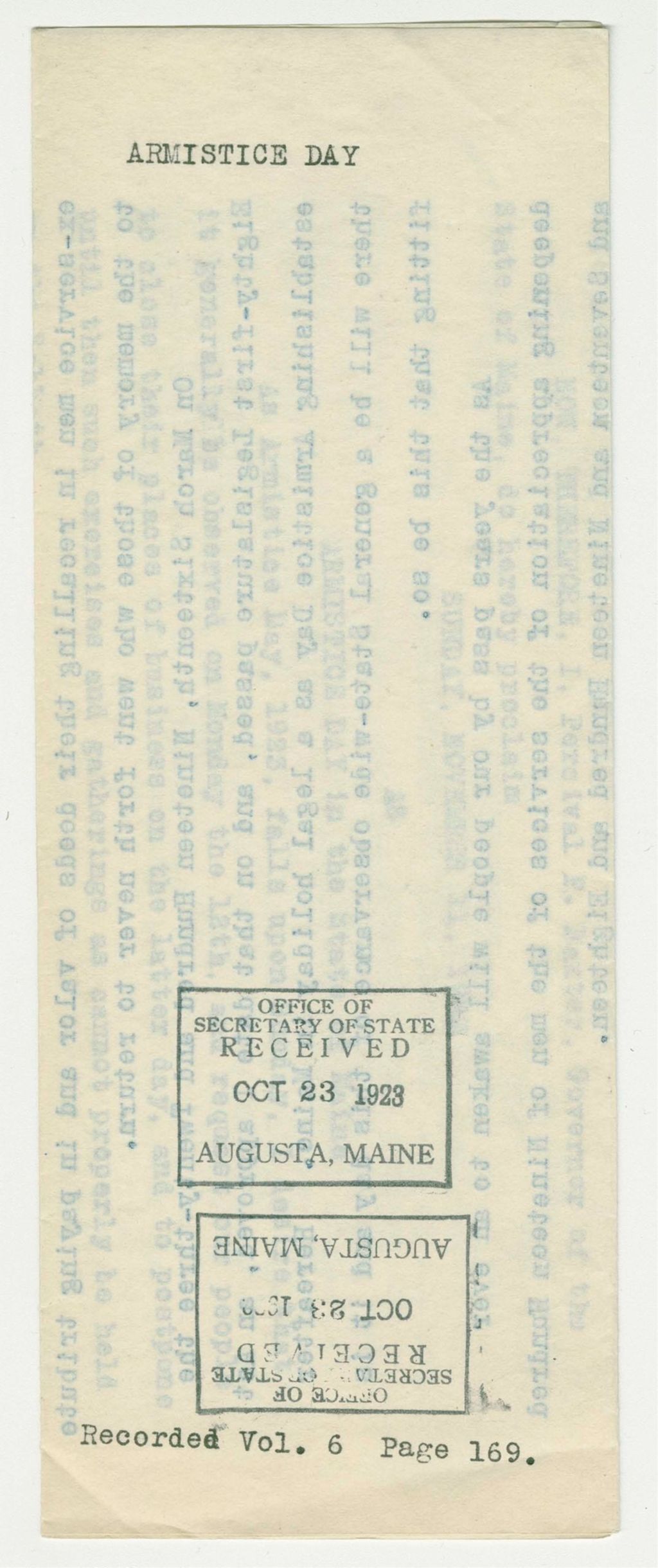 Miniature of Armistice Day Proclamation
