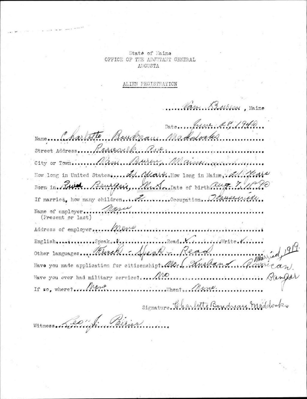 Miniature of Alien Registration- Boudreau, Charlotte (Van Buren, Aroostook County)