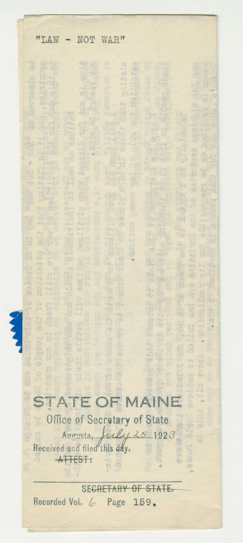 Miniature of "Law-Not War" Proclamation