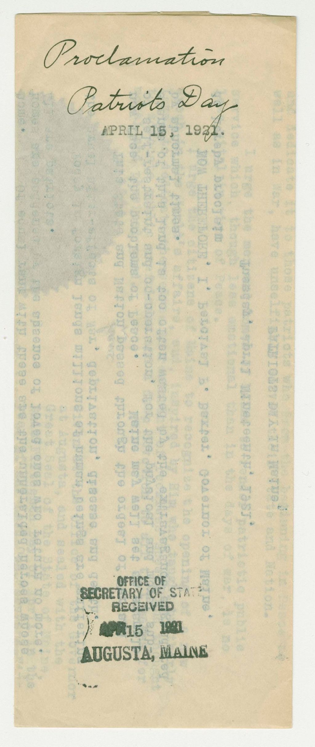 Miniature of Patriots Day Proclamation