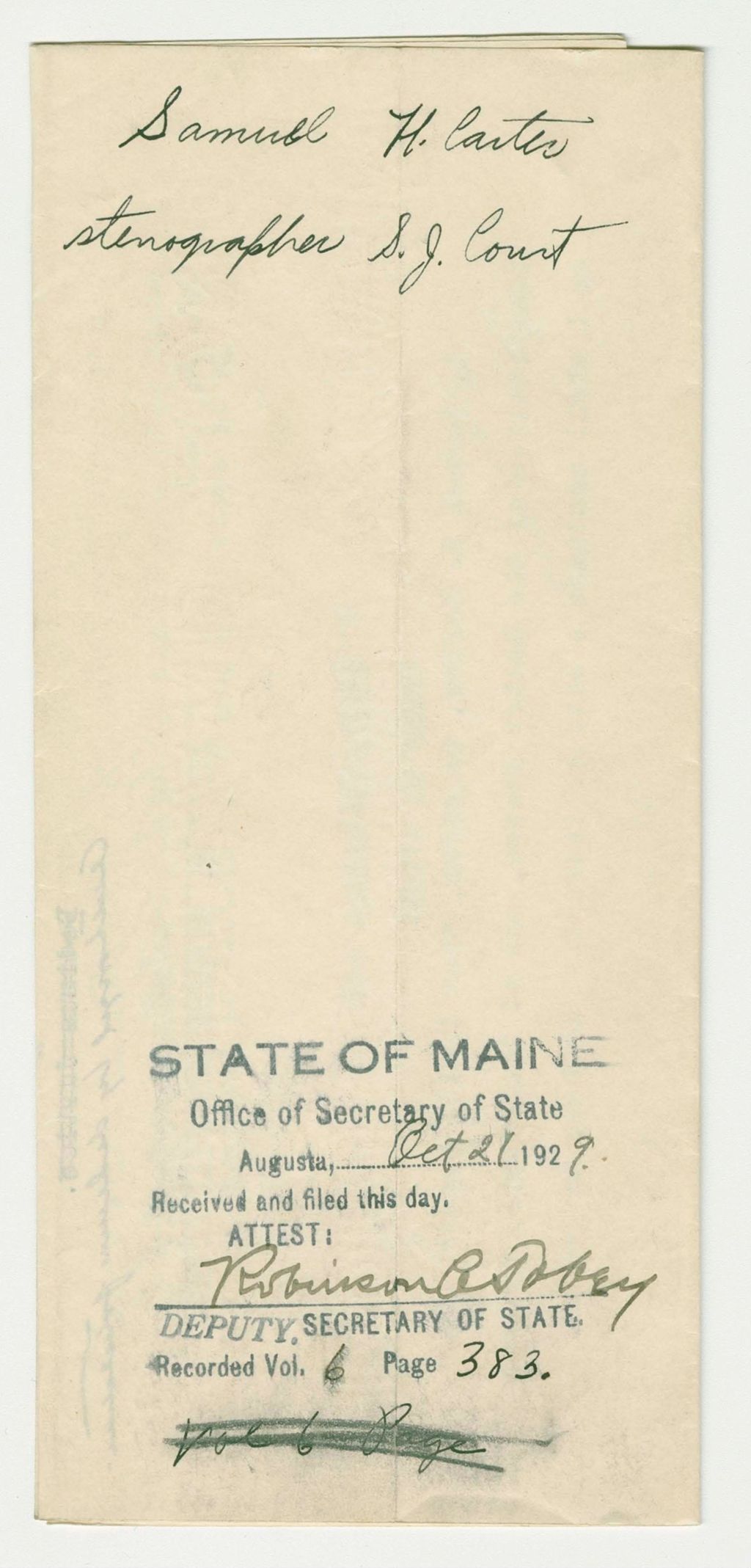 Miniature of Stenographer Appointment to Supreme Judicial Court
