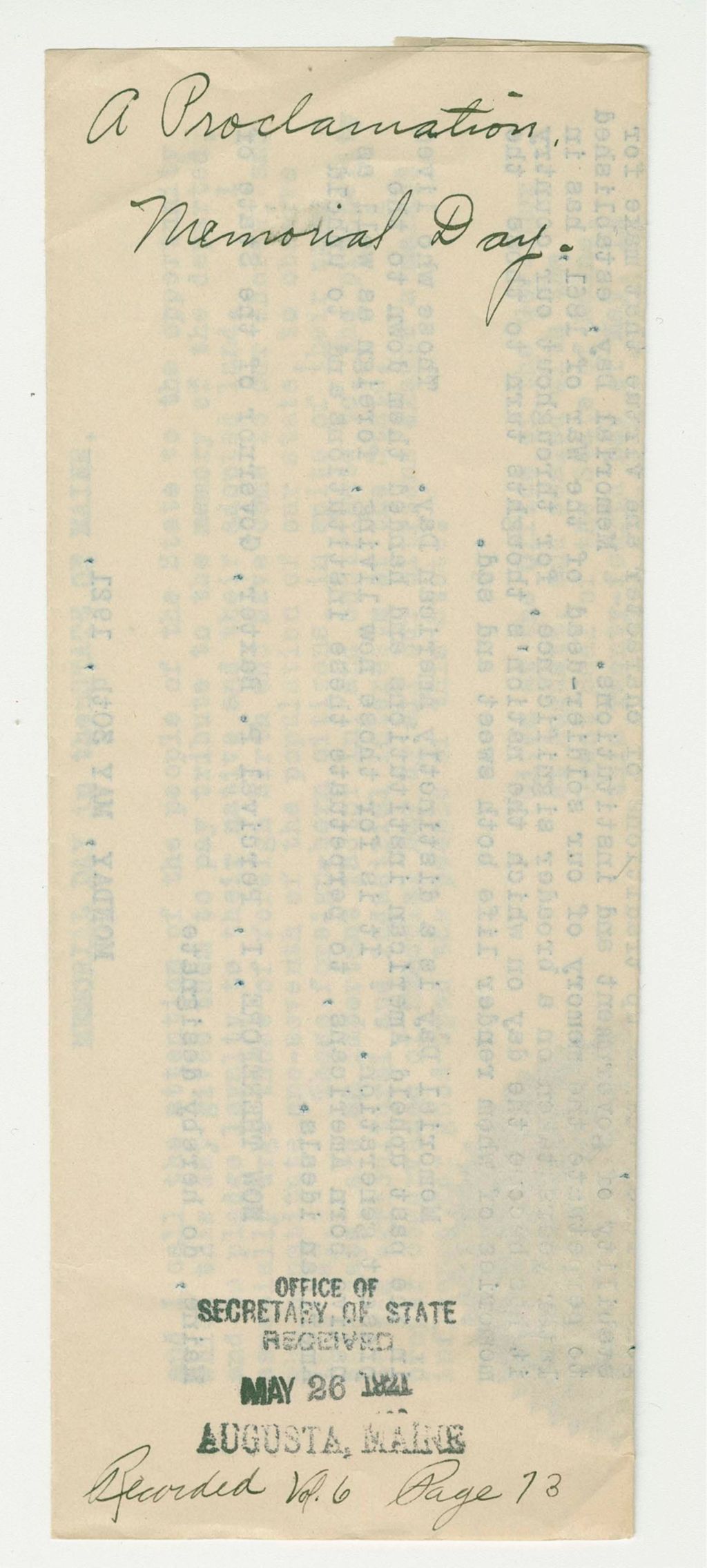 Miniature of Memorial Day Proclamation