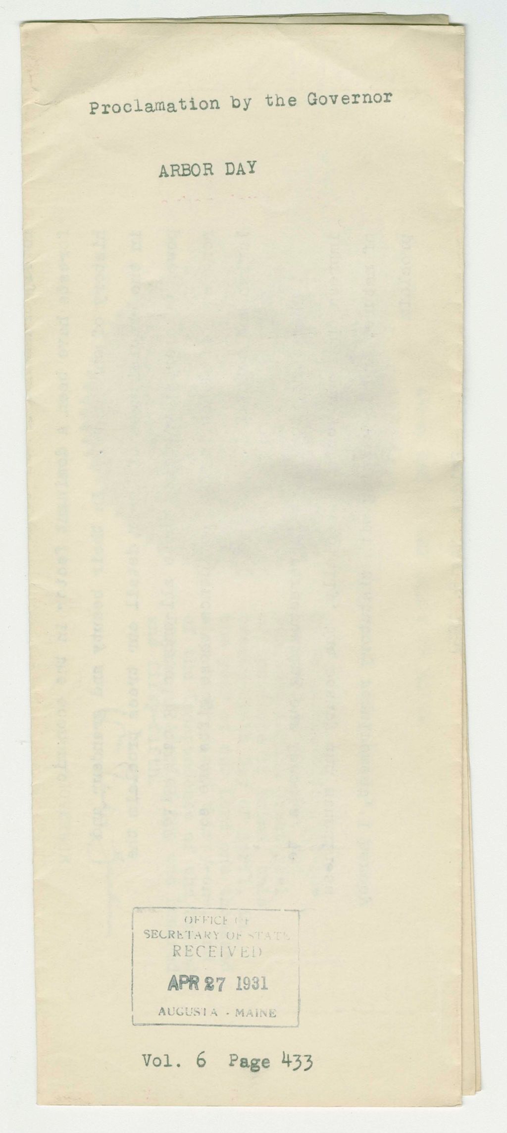 Miniature of Arbor Day Proclamation