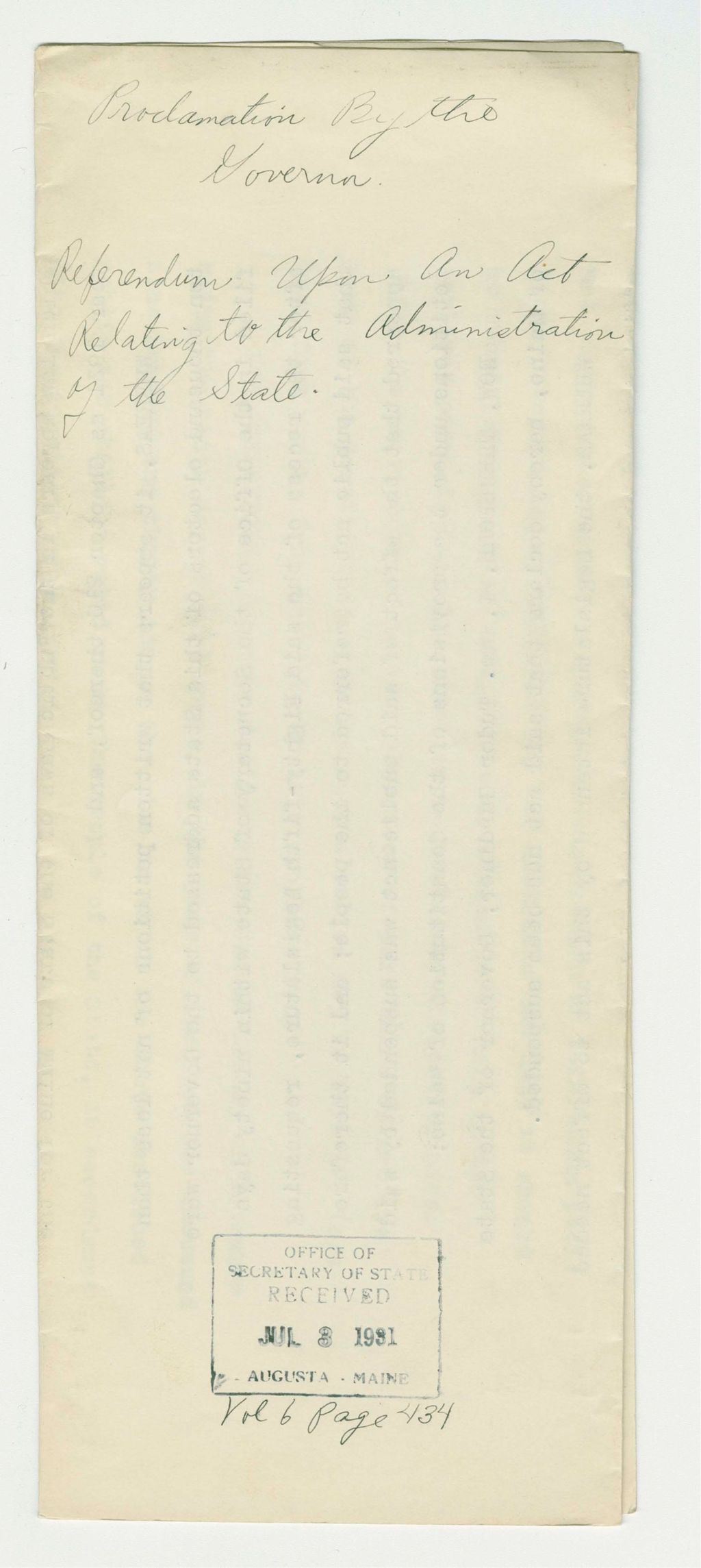 Miniature of Referendum Upon and Act Relating to the Administration of the State