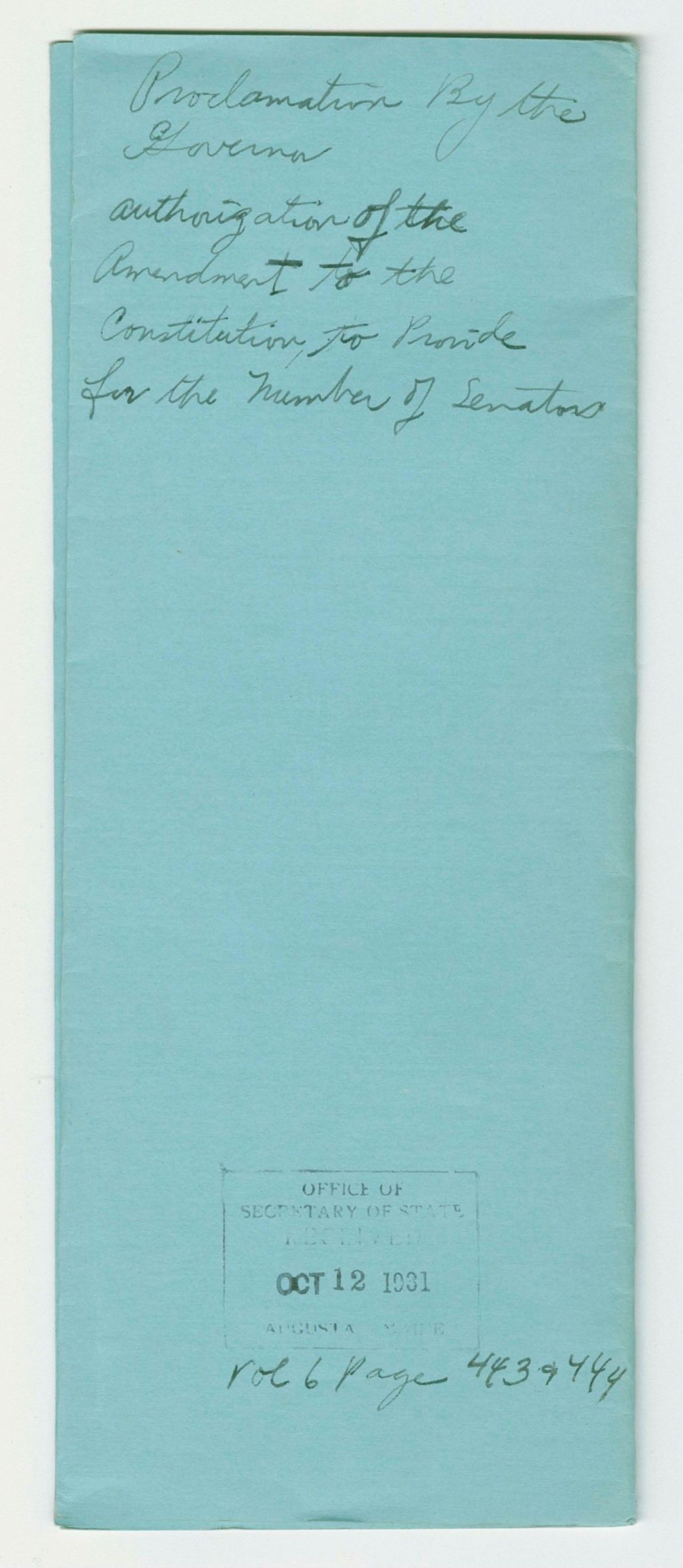 Miniature of Authorization of the Amendment to the Constitution to Provide for the Number of Senators