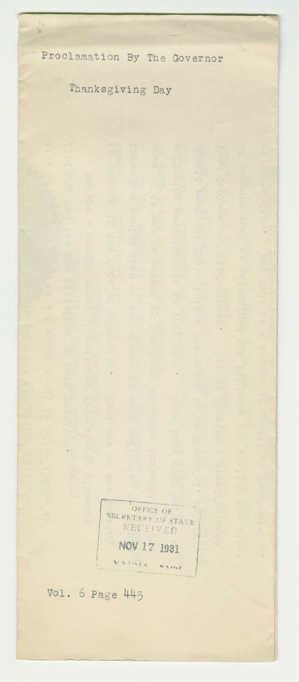 Miniature of Thanksgiving Day Proclamation