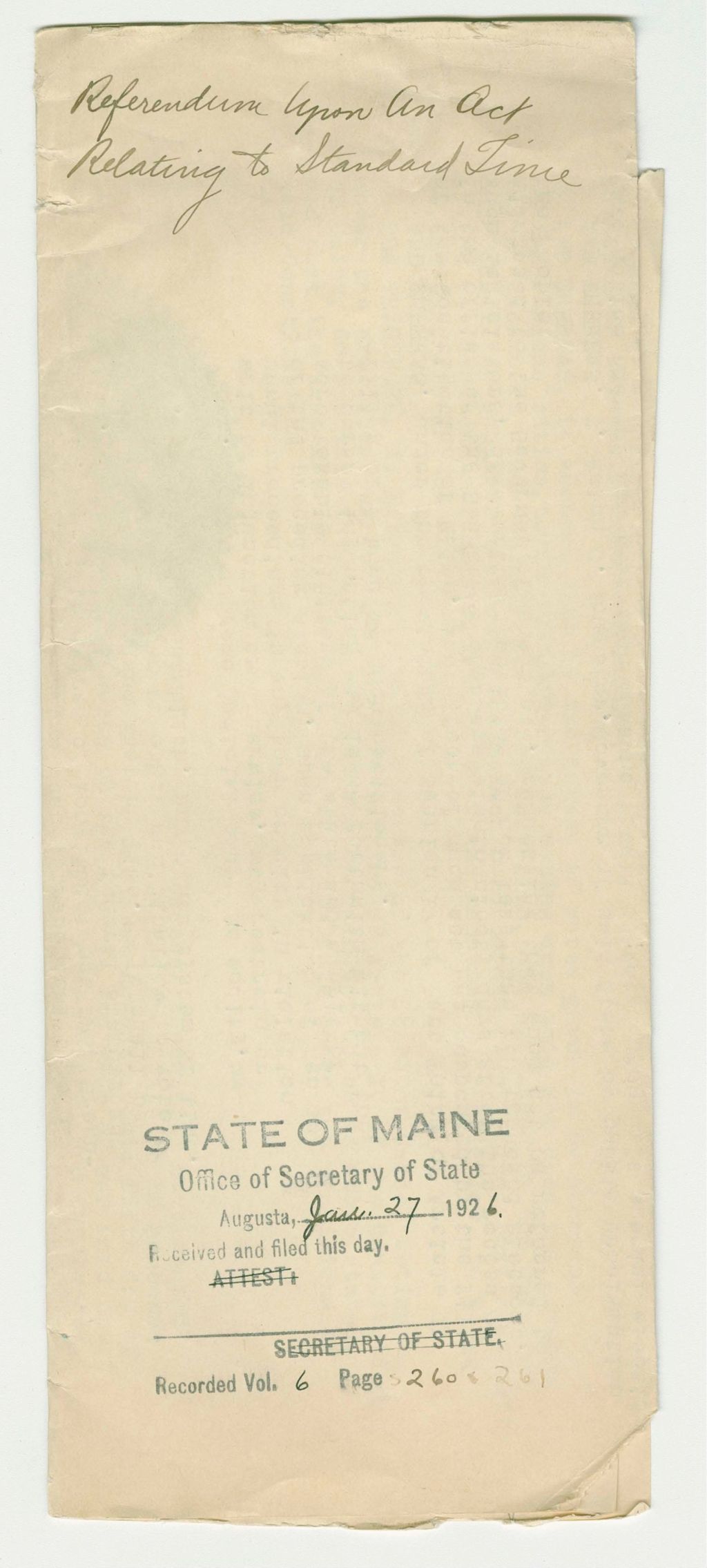 Miniature of Referendum Upon an Act Relating to Standard Time