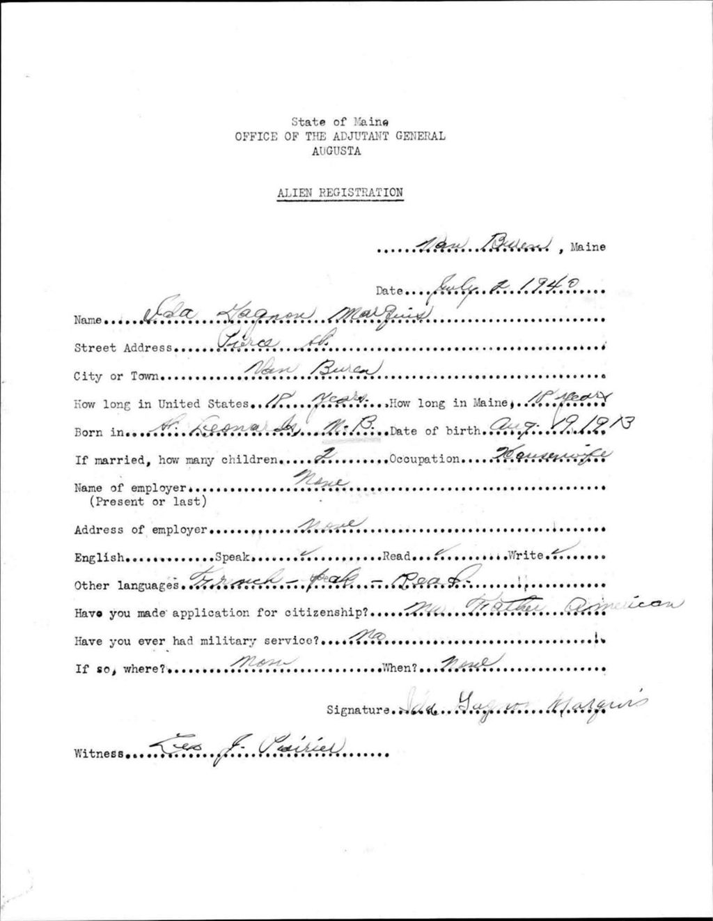 Miniature of Alien Registration- Gagnon, Ida (Van Buren, Aroostook County)