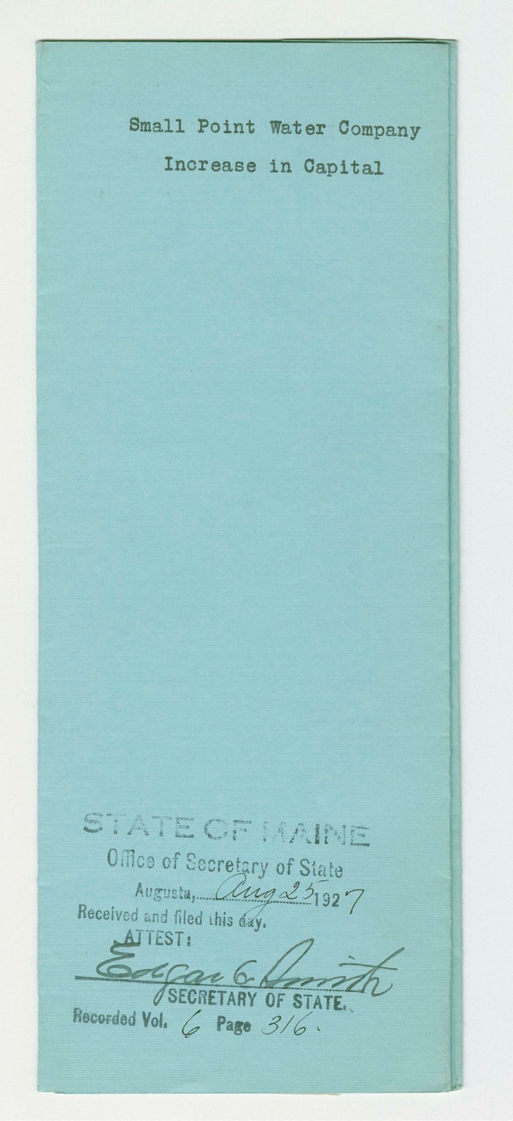 Miniature of Increase in Capital Stock of Small Point Water Company