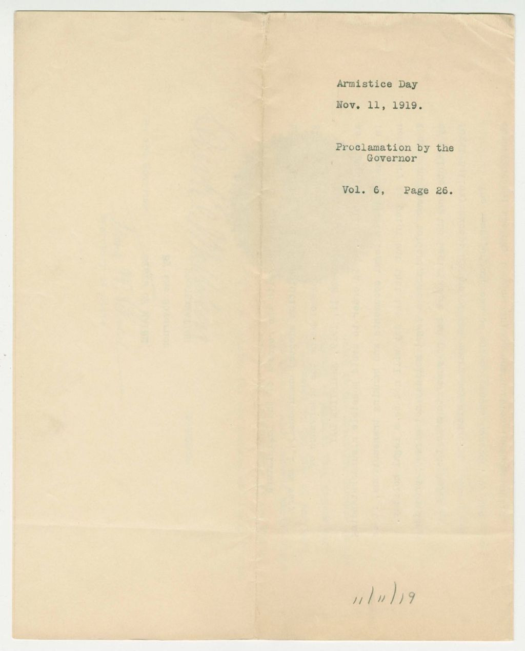 Miniature of Armistice Day Proclamation