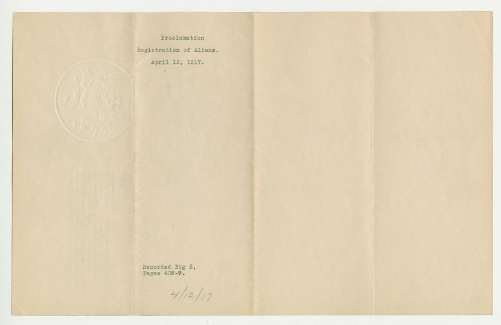 Miniature of Proclamation on Registration of Aliens
