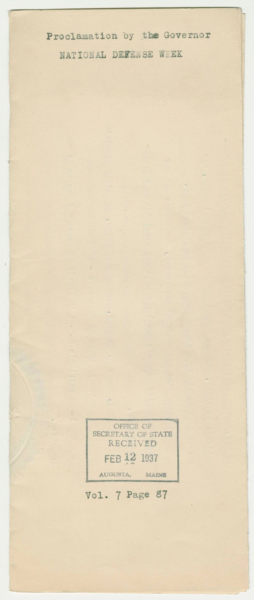 Miniature of National Defense Week Proclamation